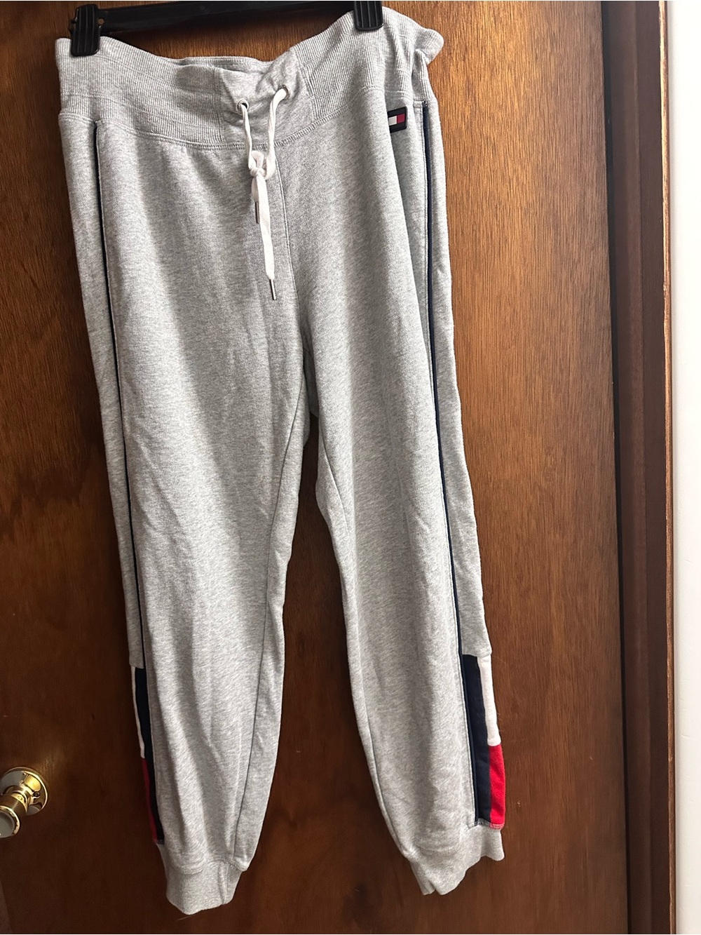 Tommy Hilfiger Light Gray Jogger Pants with Navy and Red Side Panels